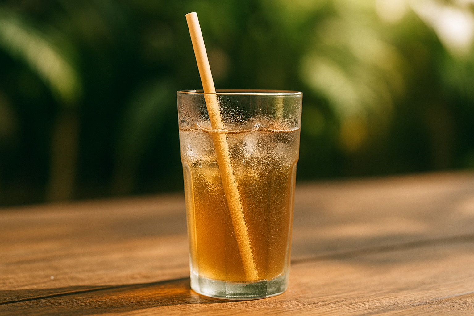 Biodegradable sugarcane straw in iced drink