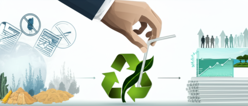 Illustration of sustainable straws and materials
