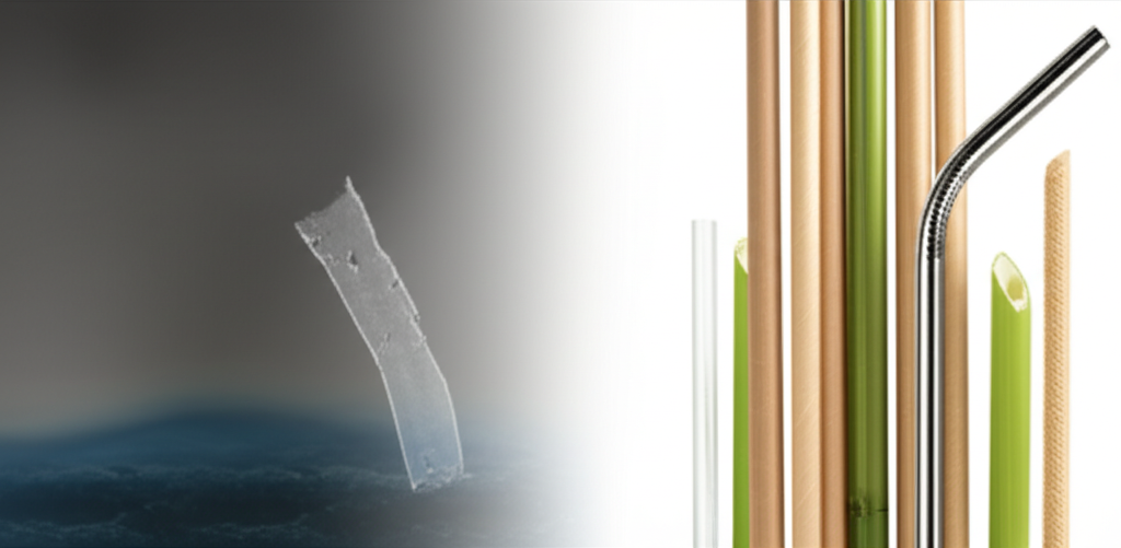 Various types of eco-friendly straws laid out, showcasing material diversity