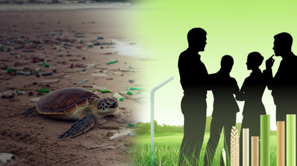 Illustration of various biodegradable straw materials