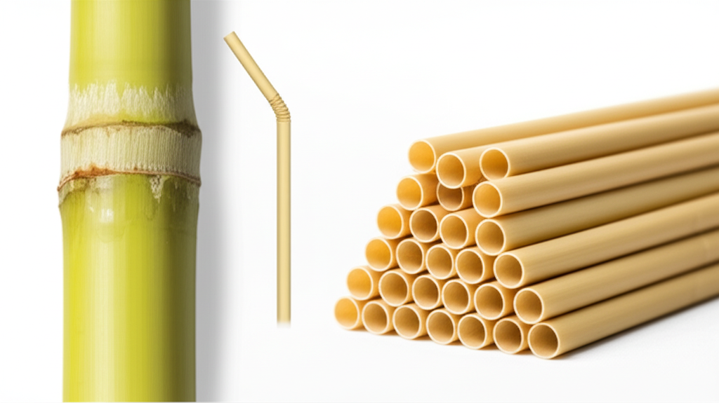 A hand holding a durable sugarcane straw in a drink.