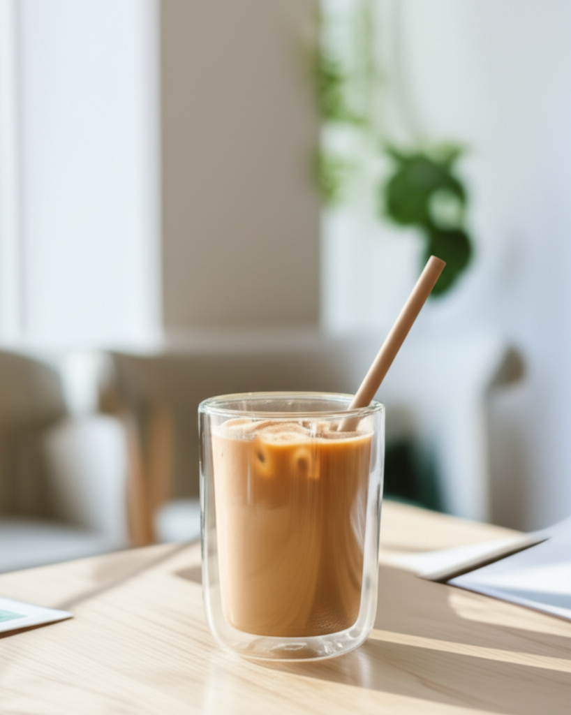 Sleek, eco-friendly cafe setting with brown straws