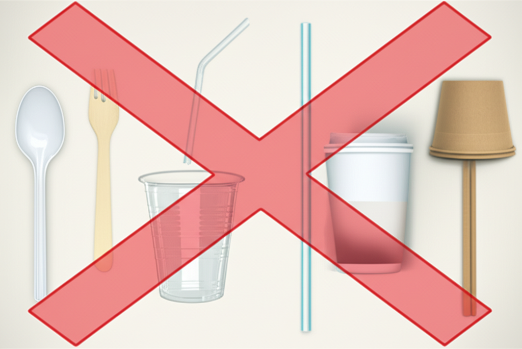 Plastic in product labeling on a disposable cup