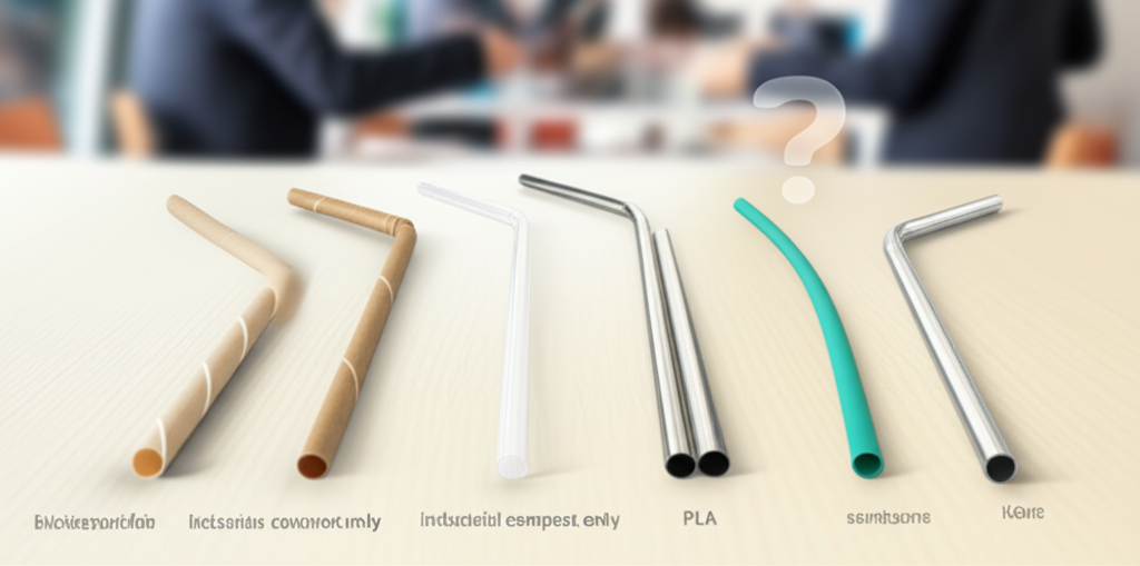 Illustration depicting the lifecycle of eco-friendly straws, from production to disposal