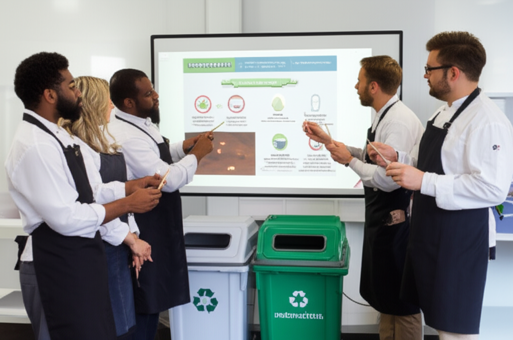 Illustration of clear signage for waste disposal.
