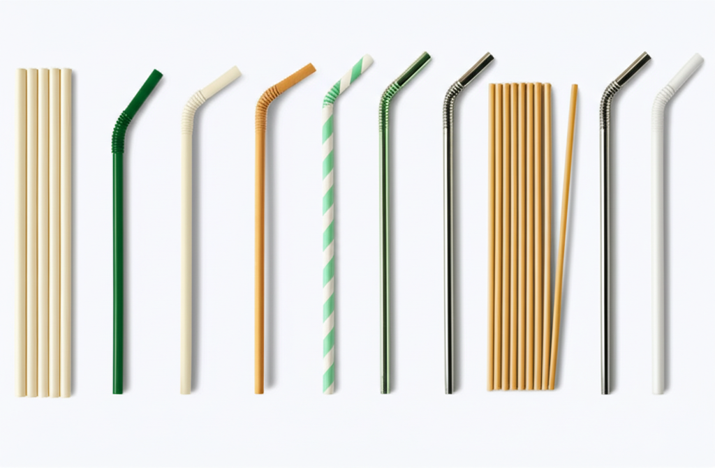 Illustration: A visual representation of major global foodservice brands (e.g., Starbucks, McDonald’s) with arrows pointing to sustainable straw alternatives, demonstrating their commitment to plastic reduction. The image should convey leadership and industry influence.