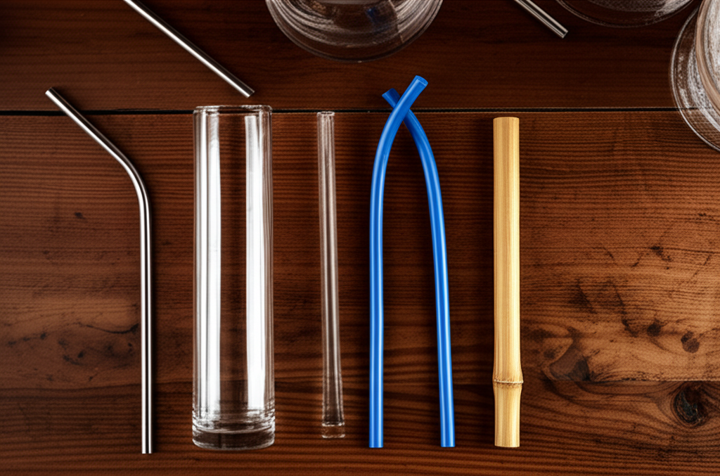 Generated image of a bar staff cleaning reusable straws