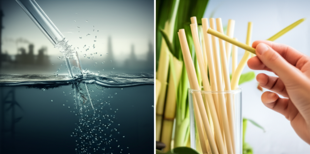Illustration of historical and modern straws