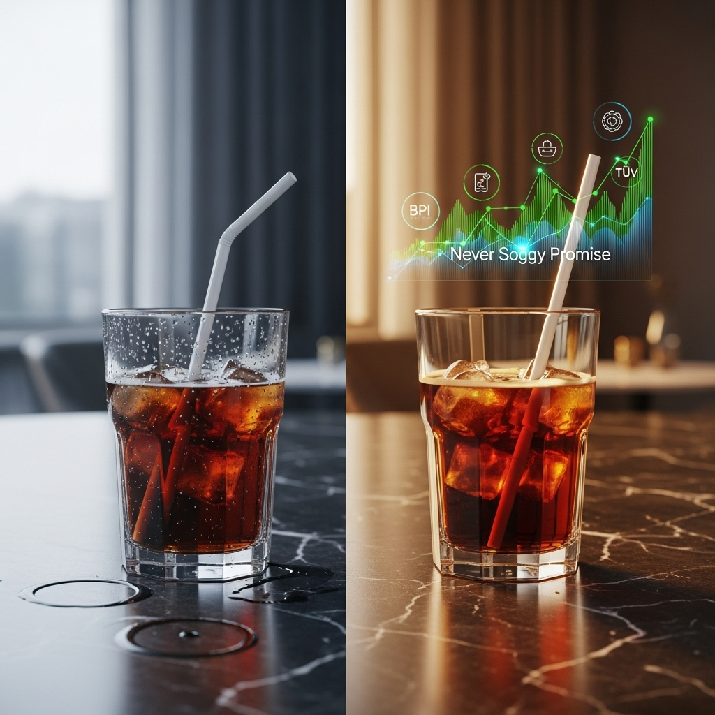 Eco-friendly straws in a modern setting, symbolizing sustainability and business innovation