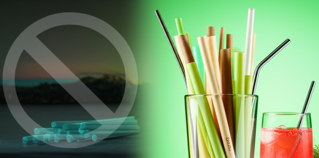 Illustration of sustainable cocktail straws in a bar setting