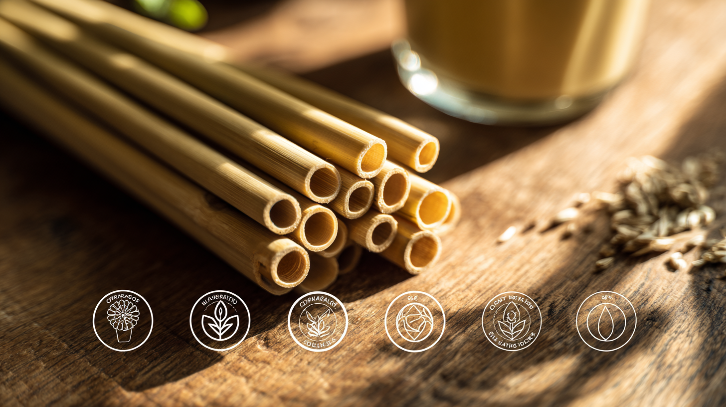 Various sugarcane straws with FDA and LFGB certifications, symbolizing global trade and sustainability.