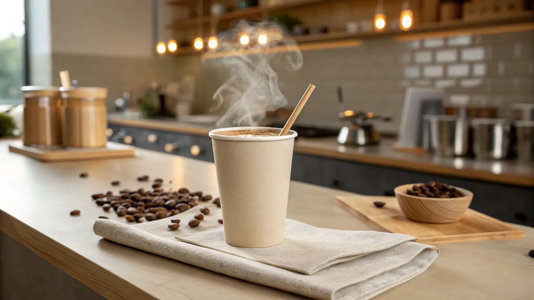 MOMOIO compostable coffee straw in a hot latte