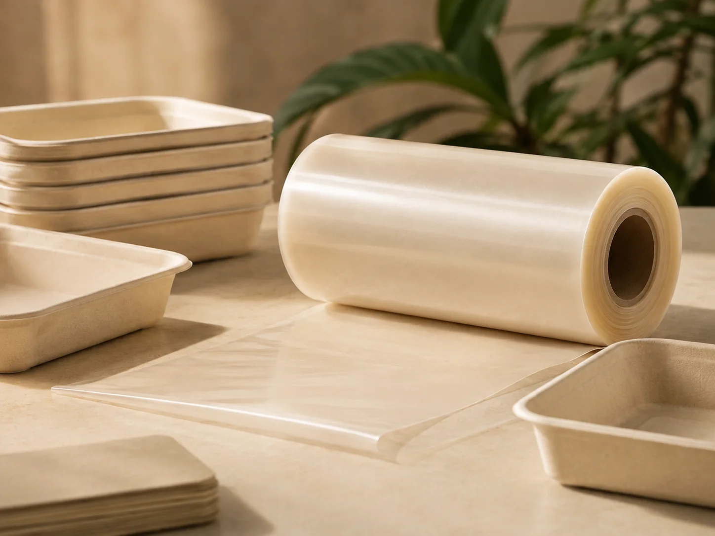 Compostable packaging raw material roll — collection