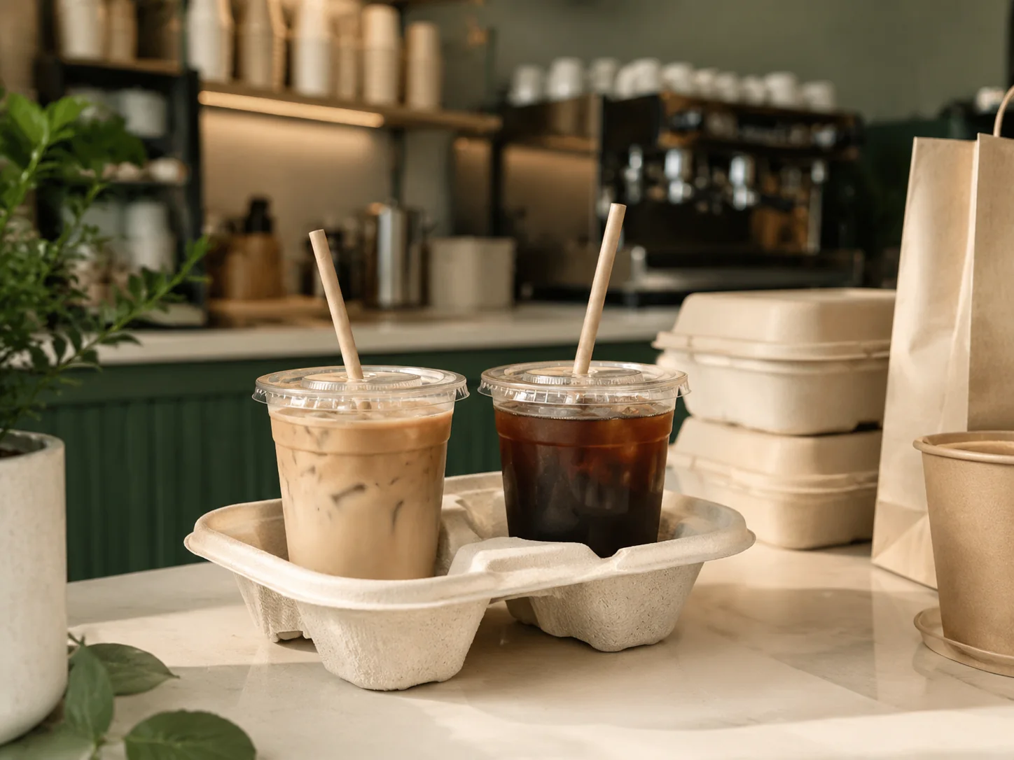 Compostable drinking straws for foodservice — dispenser