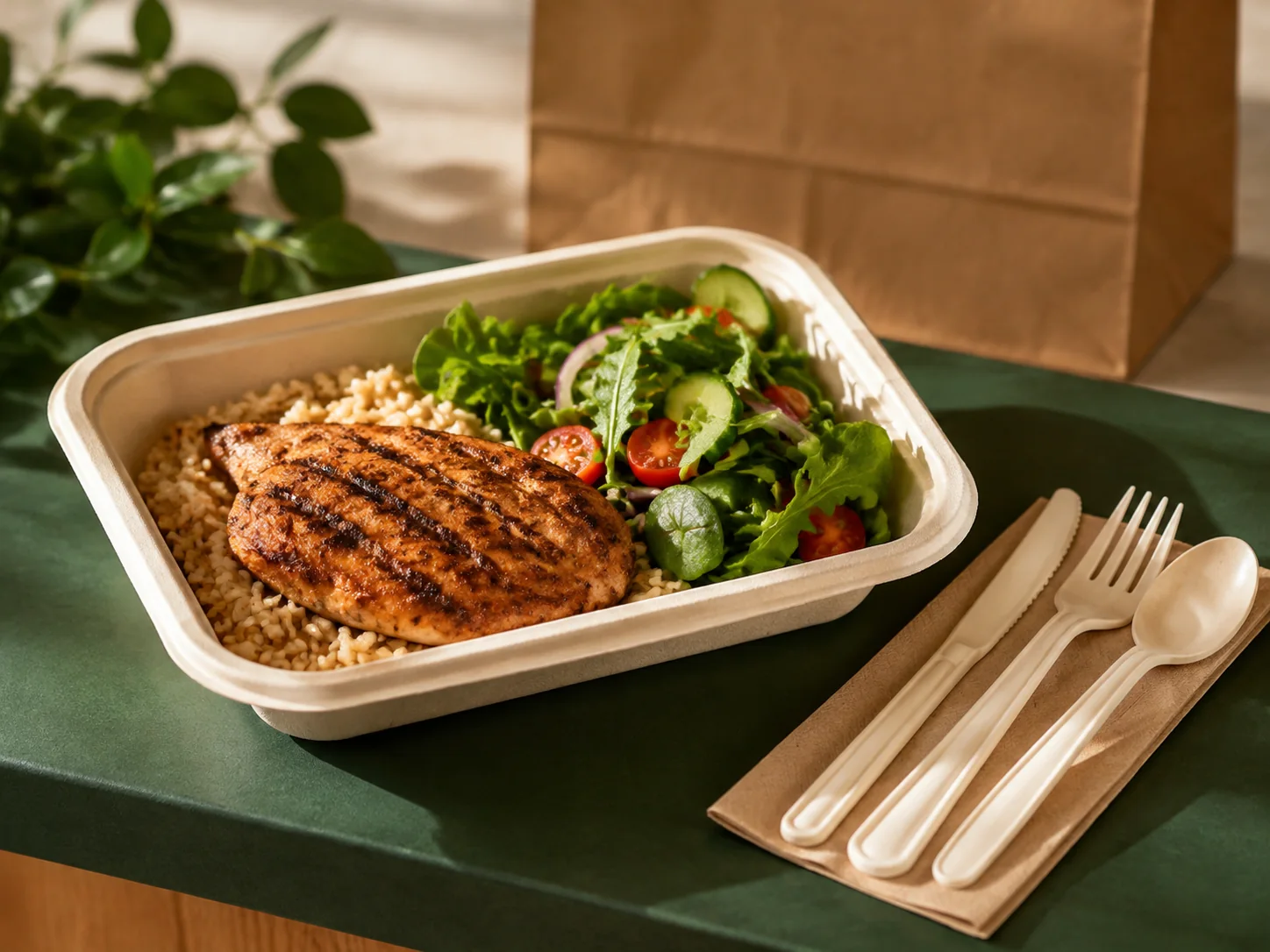 Compostable tableware and cutlery for foodservice — meal tray service