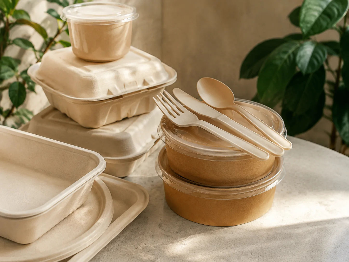 Compostable tableware and cutlery for foodservice — bowl and cutlery range