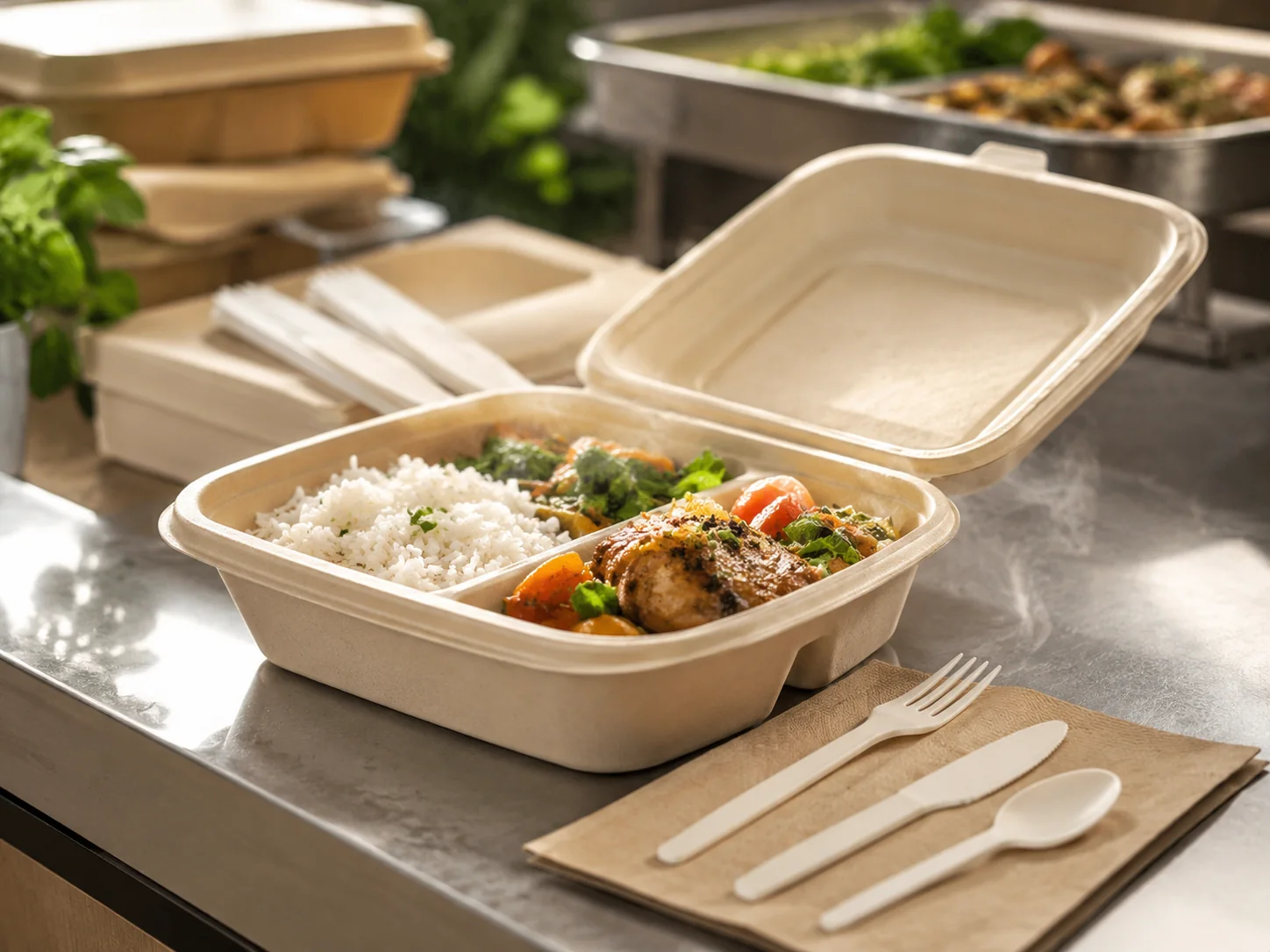 Bagasse Clamshell Containers for foodservice and wholesale buyers
