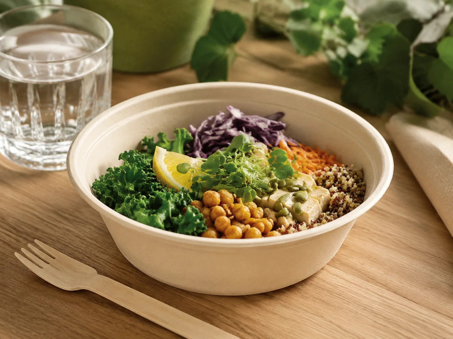 Compostable tableware and cutlery for foodservice — bowl and cutlery service