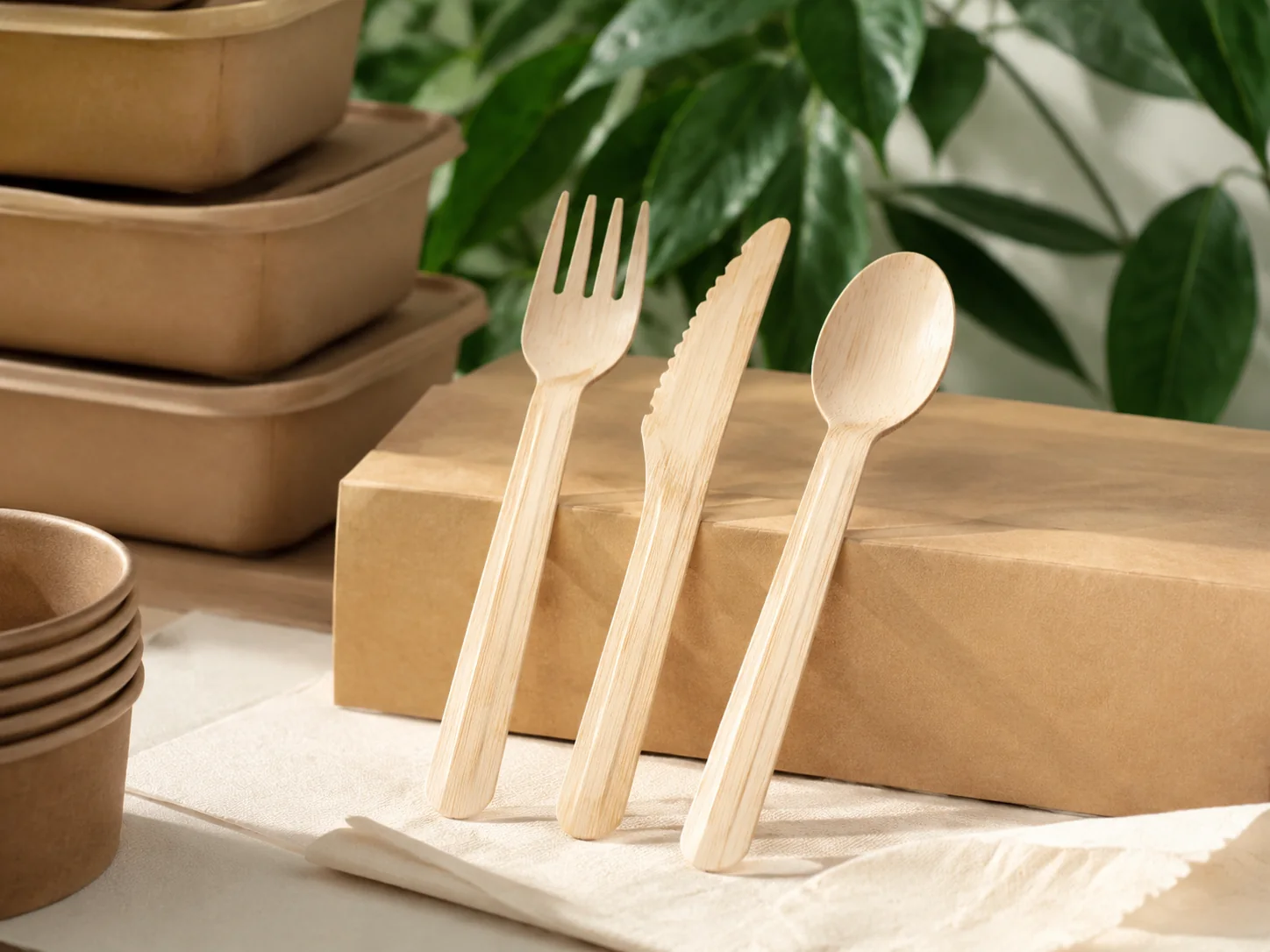 Compostable tableware and cutlery for foodservice — wood cutlery display