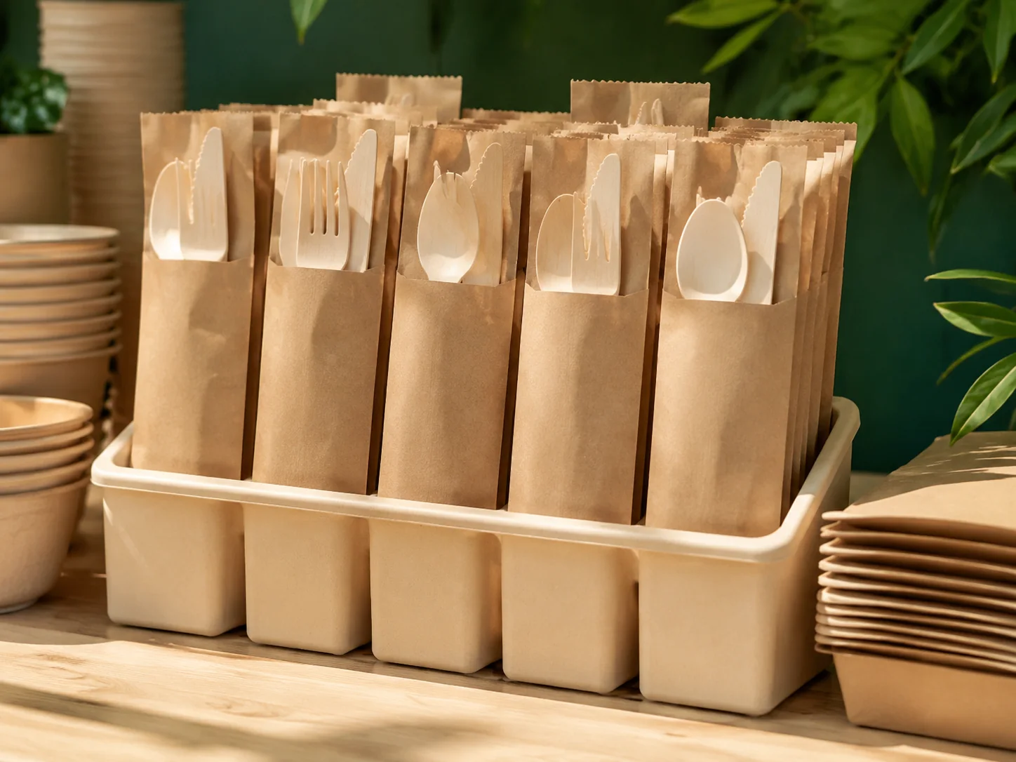 Compostable tableware and cutlery for foodservice — wrapped cutlery detail