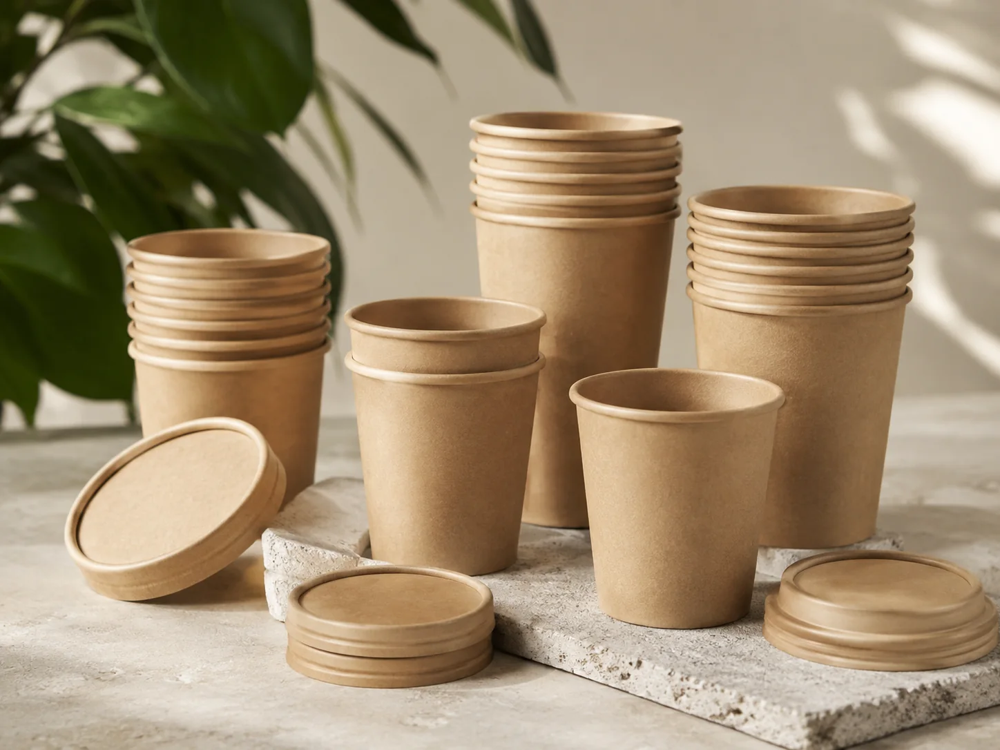 Compostable paper cups and lid options — cup range