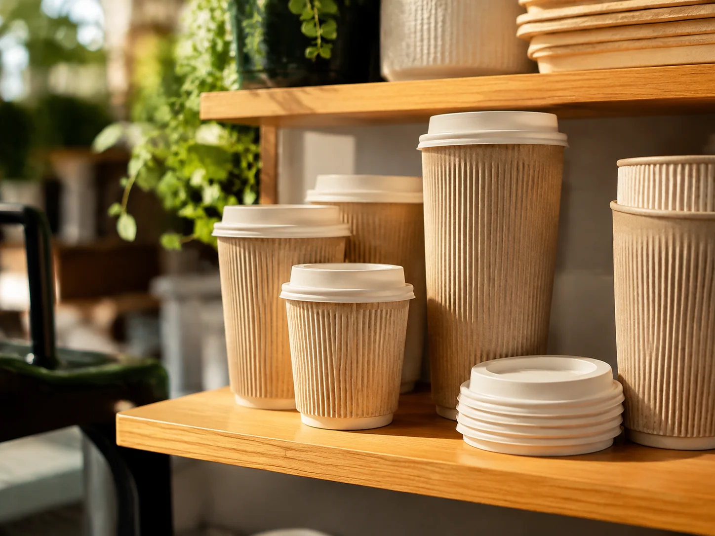 Compostable paper cups and lid options — ripple cup detail