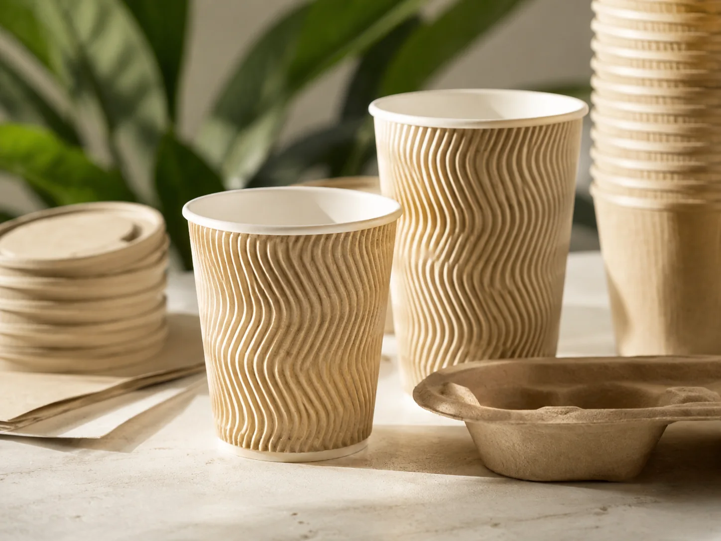 Compostable paper cups and lid options — coffee service