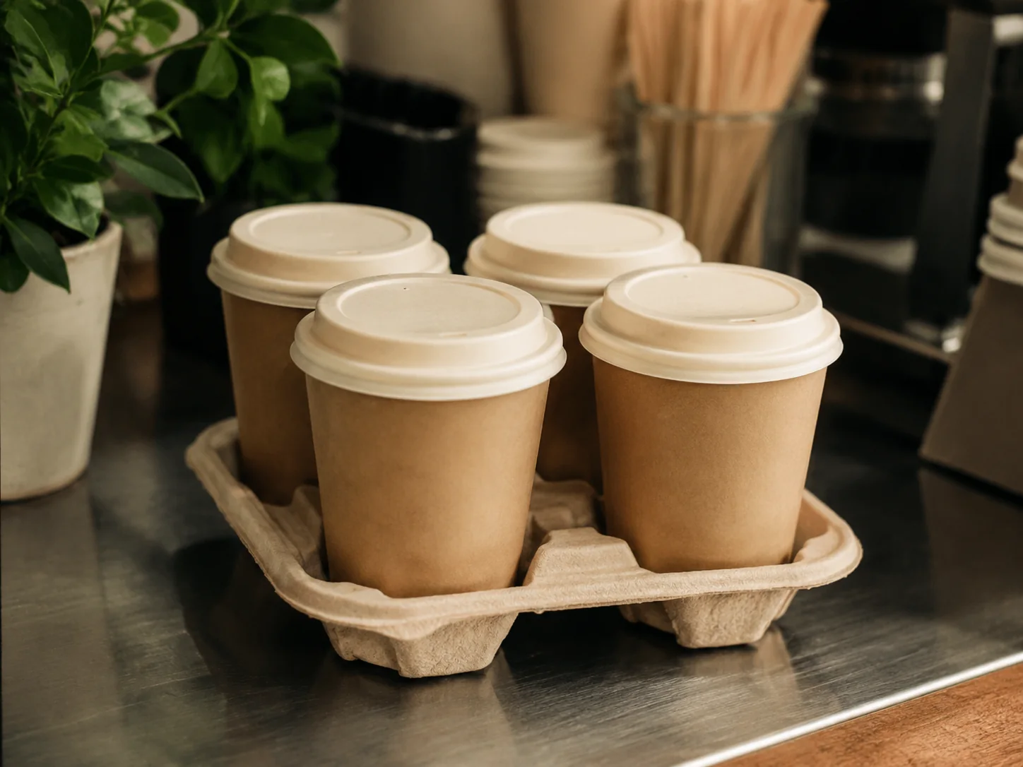 Compostable paper cups and lid options — food bowl and cup range