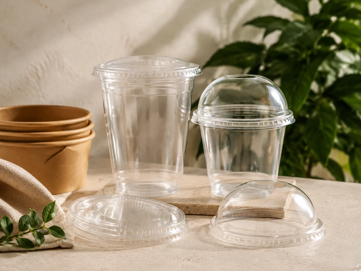 Compostable paper cups and lid options — kraft cup detail
