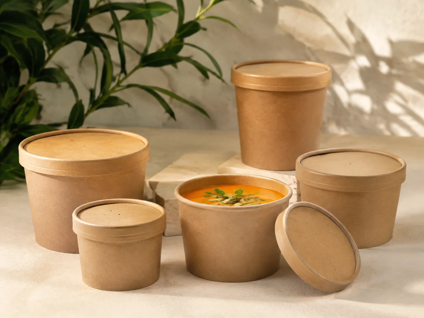 Compostable paper cups and lid options — drink cup detail