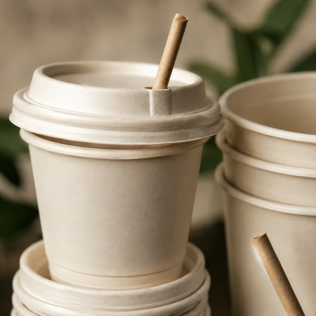 Compostable paper cups and lid options — bowl and lid range